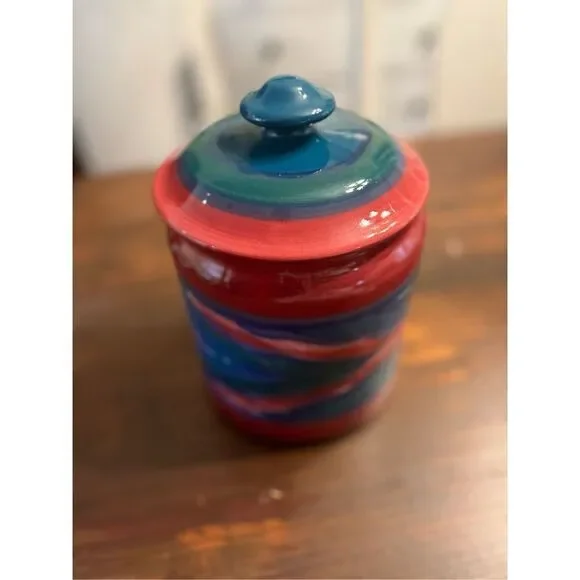 Gail Pittman 1988 “Flame” 1988 Large Canister with Lid Abstract Ceramic Pottery - Picture 2 of 9